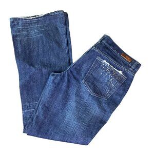 Calvin Klein Blue Jean Low Rise Flare Beaded Pocket Dark Wash Sz 10 #150N
